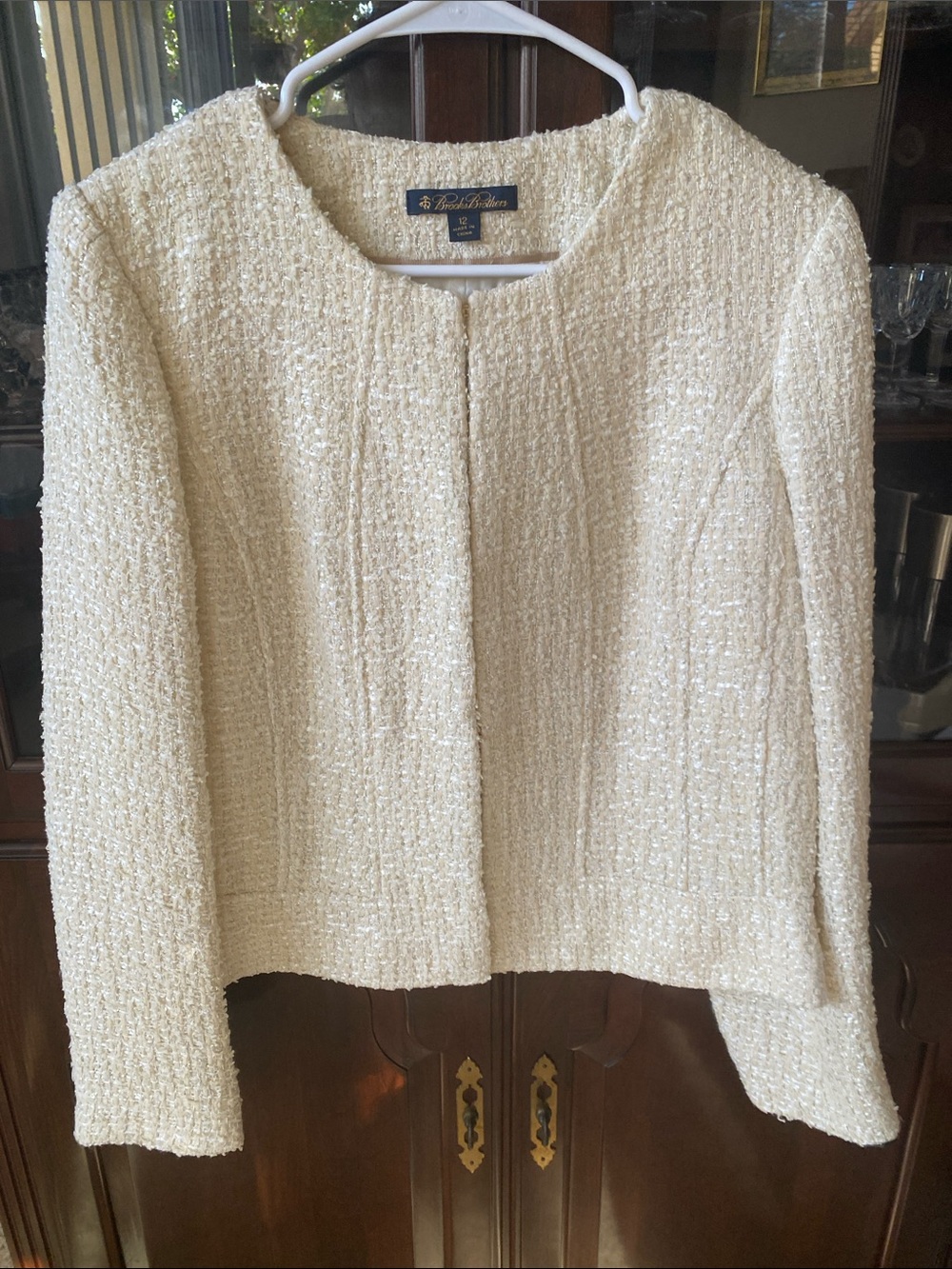 Brooks Brothers Cream Bouclé Collarless Jacket